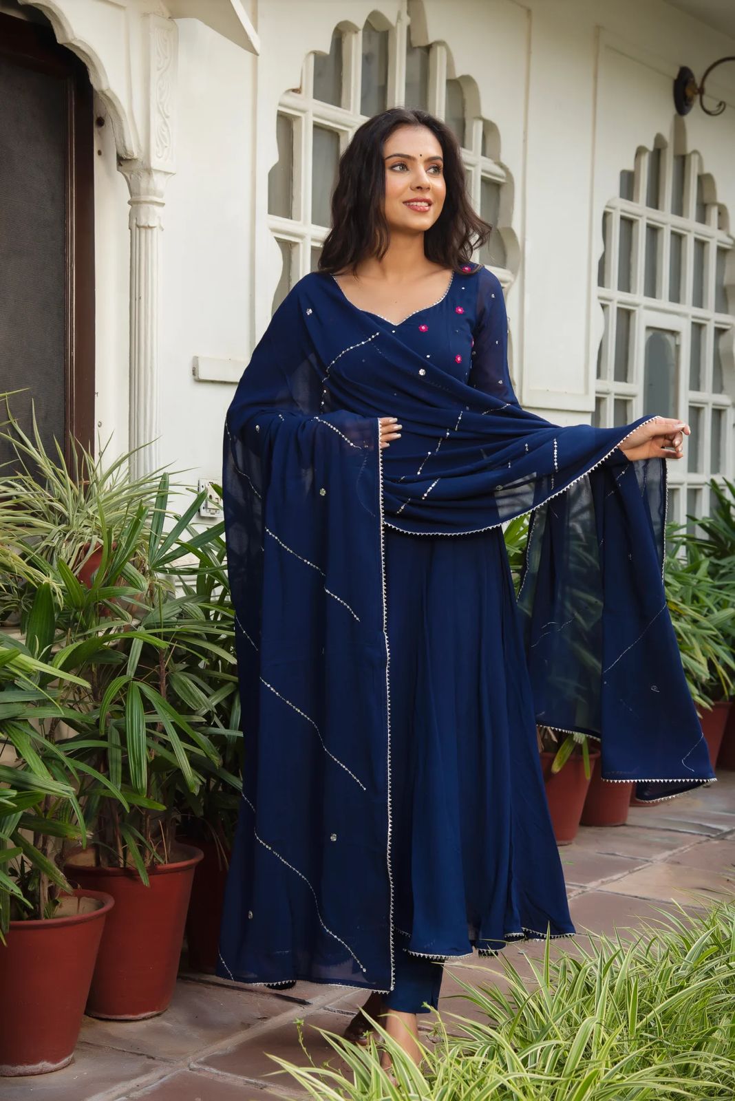 princess polly baby blue dress Navy Blue Georgette Flowy Gown main image 1