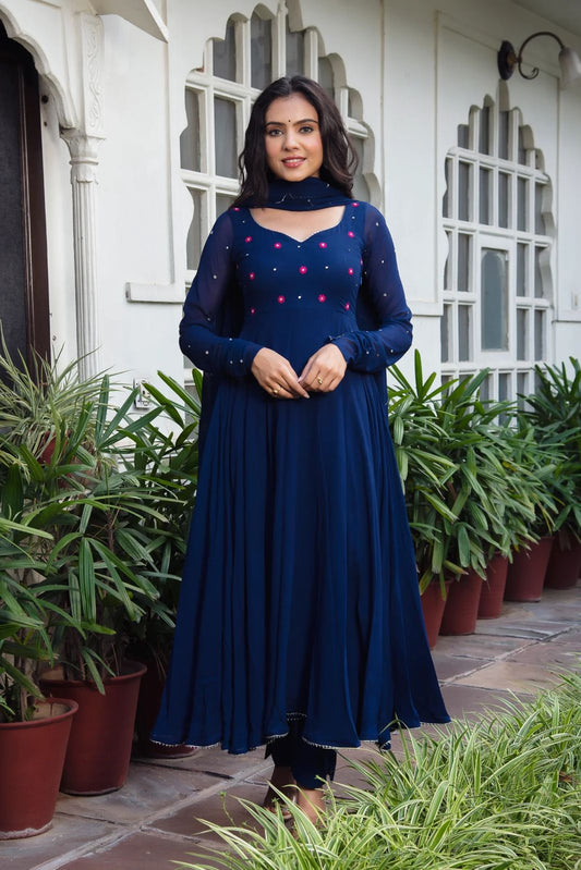 georgette plain Blue Dress