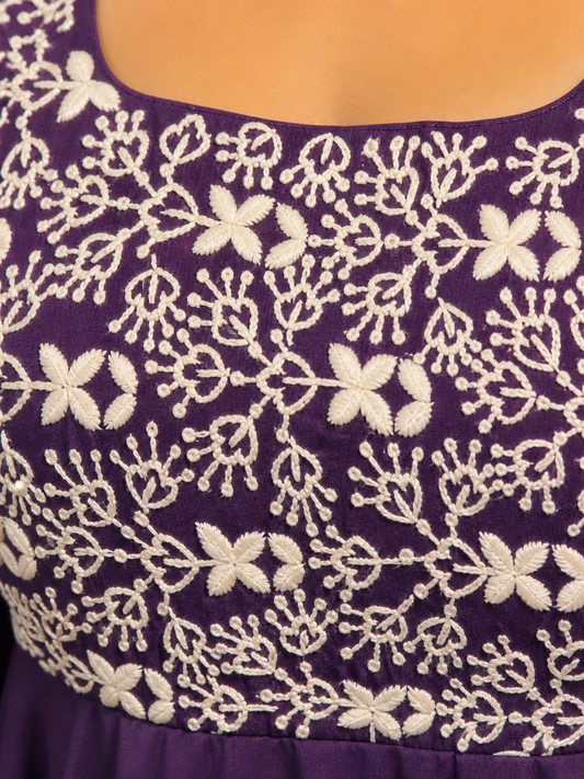Purple Georgette Anarkali Dress with Heavy Floral Handwork