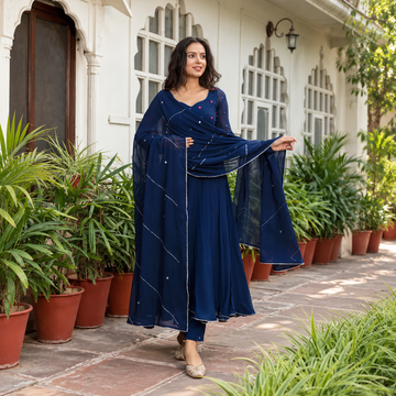georgette plain Blue Dress