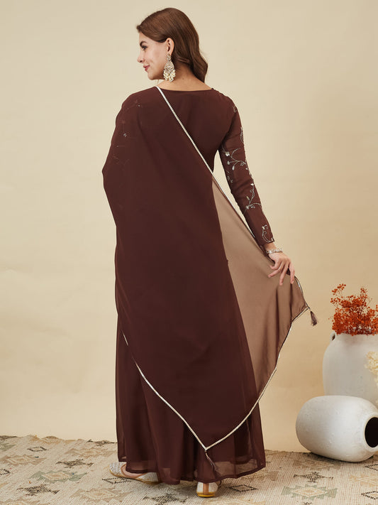 Women Georgette Kurti Palazzo Dupatta Set